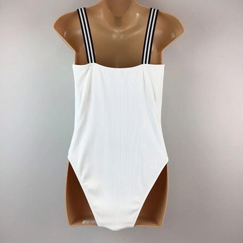 Madewell Solid & Striped White The Riley One Piece Swimsuit | Large